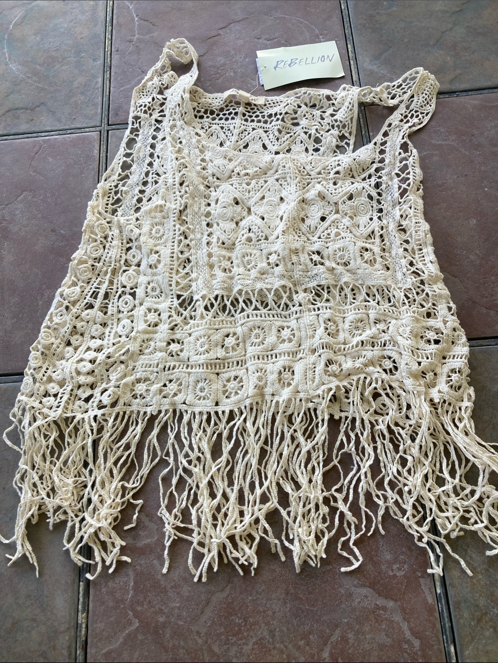 Rebellion Ivory Crochet Fringe Camisole Tank